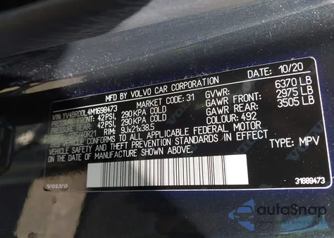 2021 Volvo Xc90 Recharge Plug-In Hybrid T8 Inscription 6 Passenger z USA, uszkodzony, nr VIN YV4BR00L4M1698473